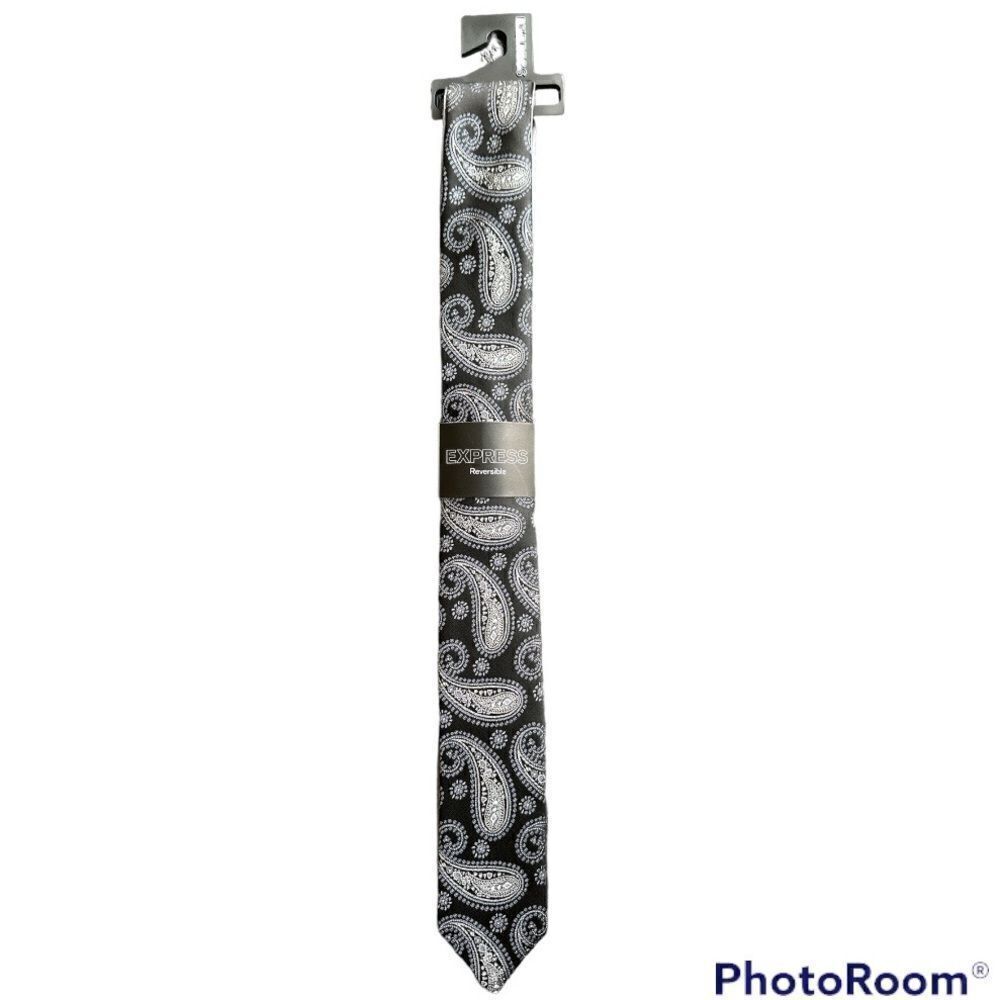New Express Reversible Paisley Grey Skinny Tie
